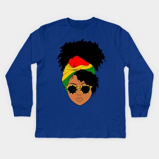 Afro Woman Headscarf Nubian Melanin Popping Black History Kids Long Sleeve T-Shirt